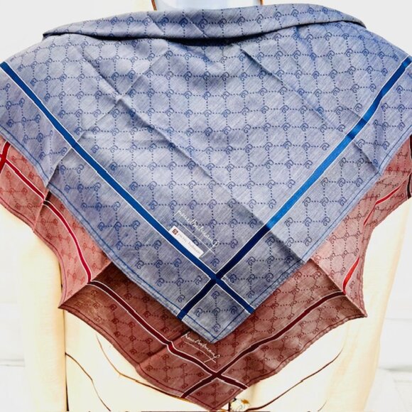 New 2 Classic Pierre Balmain handkerchiefs cotton/si;k 19" Burgendy Blue (68) - Picture 3 of 8